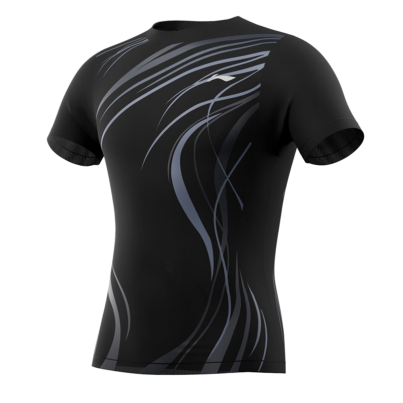 LI-NING Men's Professional Quick-Dry Breathable Sports Short Sleeve Loose Fit Swimwear 8231 Black L