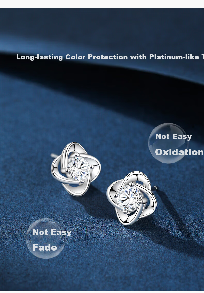 Zhenshangyin China Gold Four-Leaf Clover Stud Earrings, 999 Fine Silver, Ear Jewelry, Gift for Girlfriend on May 20th, Birthday Present, New Style for 2026, Light Luxury 5