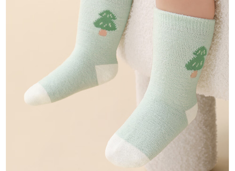 Beitais Baby Socks Autumn Winter Thickened Warm Newborn Double-Sided Fleece Cotton Socks Unisex Children's Mid-Calf Socks 1
