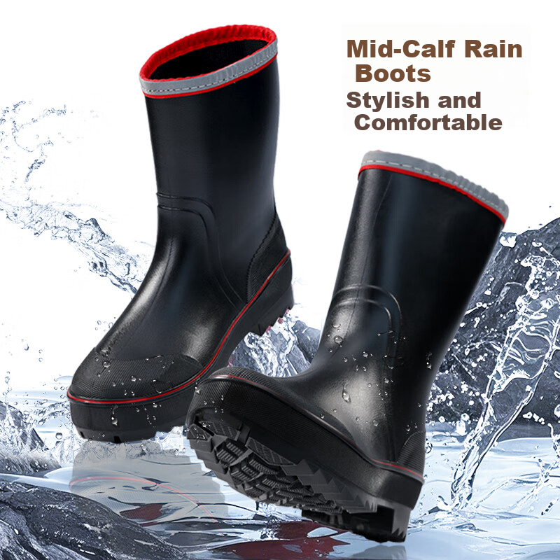 Lanoudun Rain Boots for Men, Tall Waterproof Shoes, Outdoor Non-Slip Rubber Shoes, Wear-Resistant Rain Boots, Overshoes YX1010 Size 42