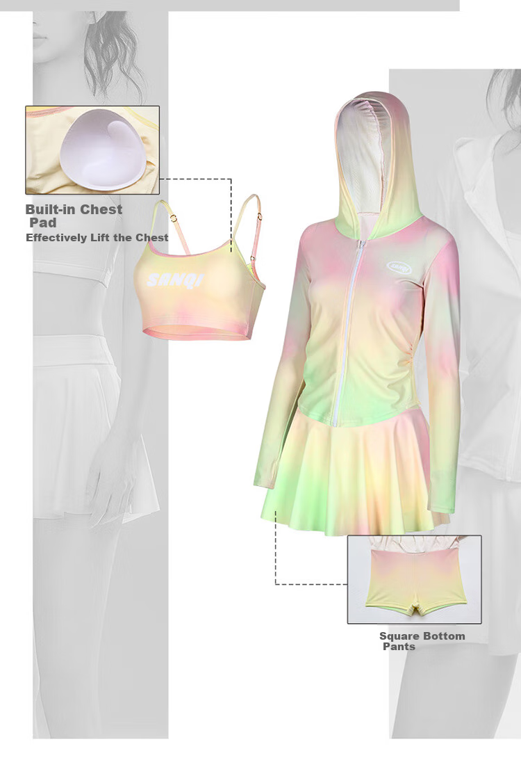 Sanqi Two-Piece Swimsuit for Women, Three-Piece Set with Cover-Up And Skirt, Conservative Long-Sleeve Hooded Swimwear for Vacation, Hot Springs, And Slimming, XL Size 1