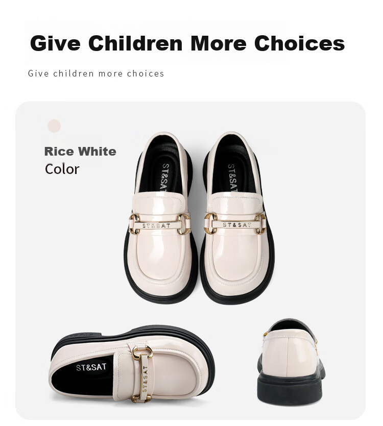 St&Sat Women's Spring Soft-Soled Flats, Girls' Black Leather Shoes, Loafers, Parent-Child Shoes, Slip-On Versatile Style, Black, Size 33 15