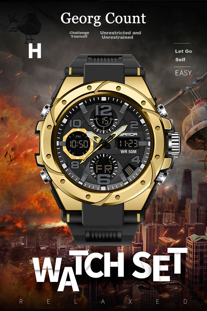 GEORGCOUNT Men's Multifunctional Sports Alarm Clock Electronic Watch for Middle School, High School Students, Men, Waterproof Youth Male Wearers 12