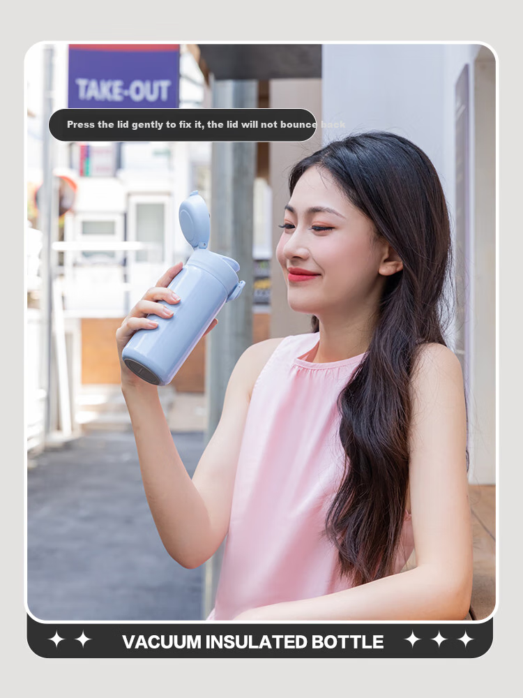 LOCK&LOCK Simple Spring Lid Insulated Mug for Men And Women, Stylish Thermos for Students, Portable Water Bottle, 480ML White 4
