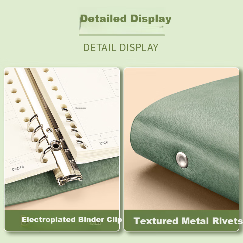 Ujia Cornell Loose-Leaf Notebook, A4 Large Size, Notebook for Homework And Stationery, Detachable Soft Cover Notebook, 5R Efficient Memory Mind Mapping Learning Exam Preparation Book, Matcha Gree
