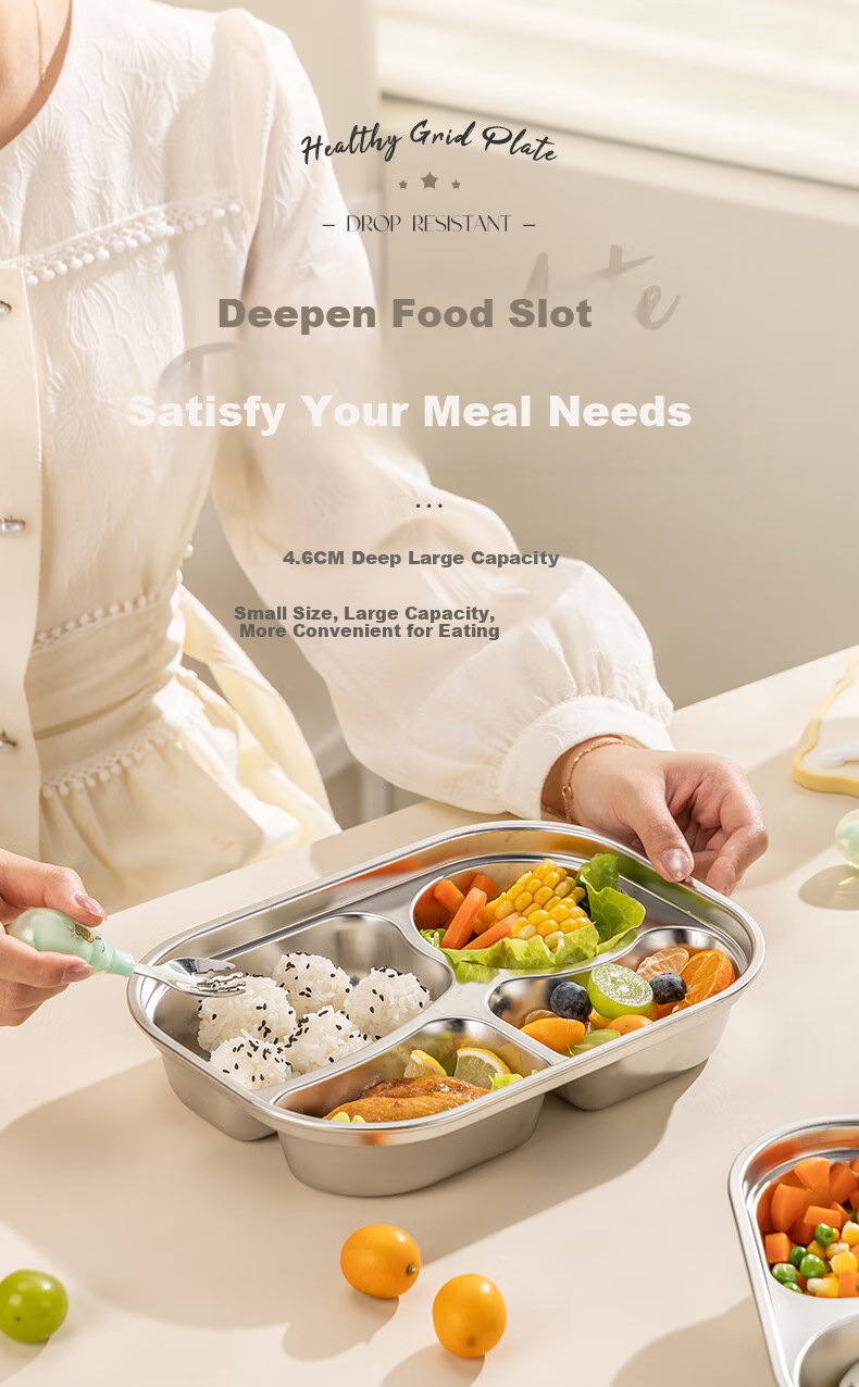 Guangyi 316 Stainless Steel Children's Divided Plate, Baby Home Use Four-Compartment Plate for Girls, Kindergarten Tableware GY1376 6