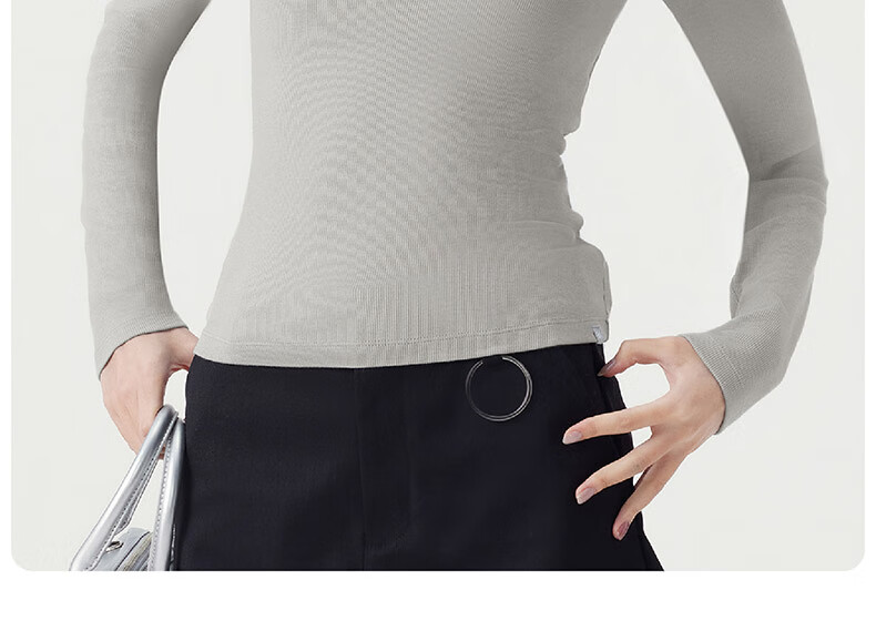 Half-Lined Thermal Base Layer with Chest Pad, Warm Innerwear, Long Sleeve U-Neck T-Shirt for Women, Spring Autumn Winter, No Bra Needed 25