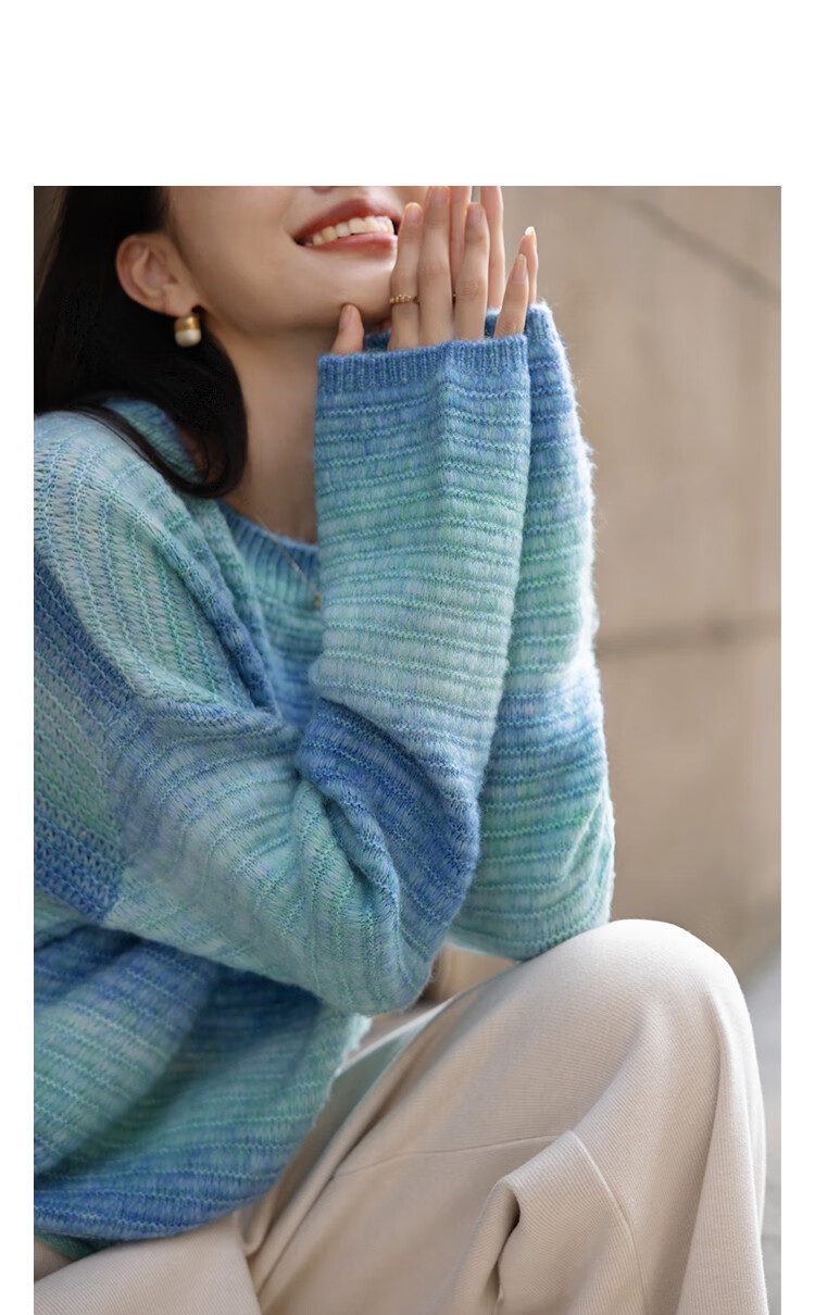 Demana Winter Warm Wool Blend Irregular Gradient Knit Sweater Loose Fit Woolen Top 2