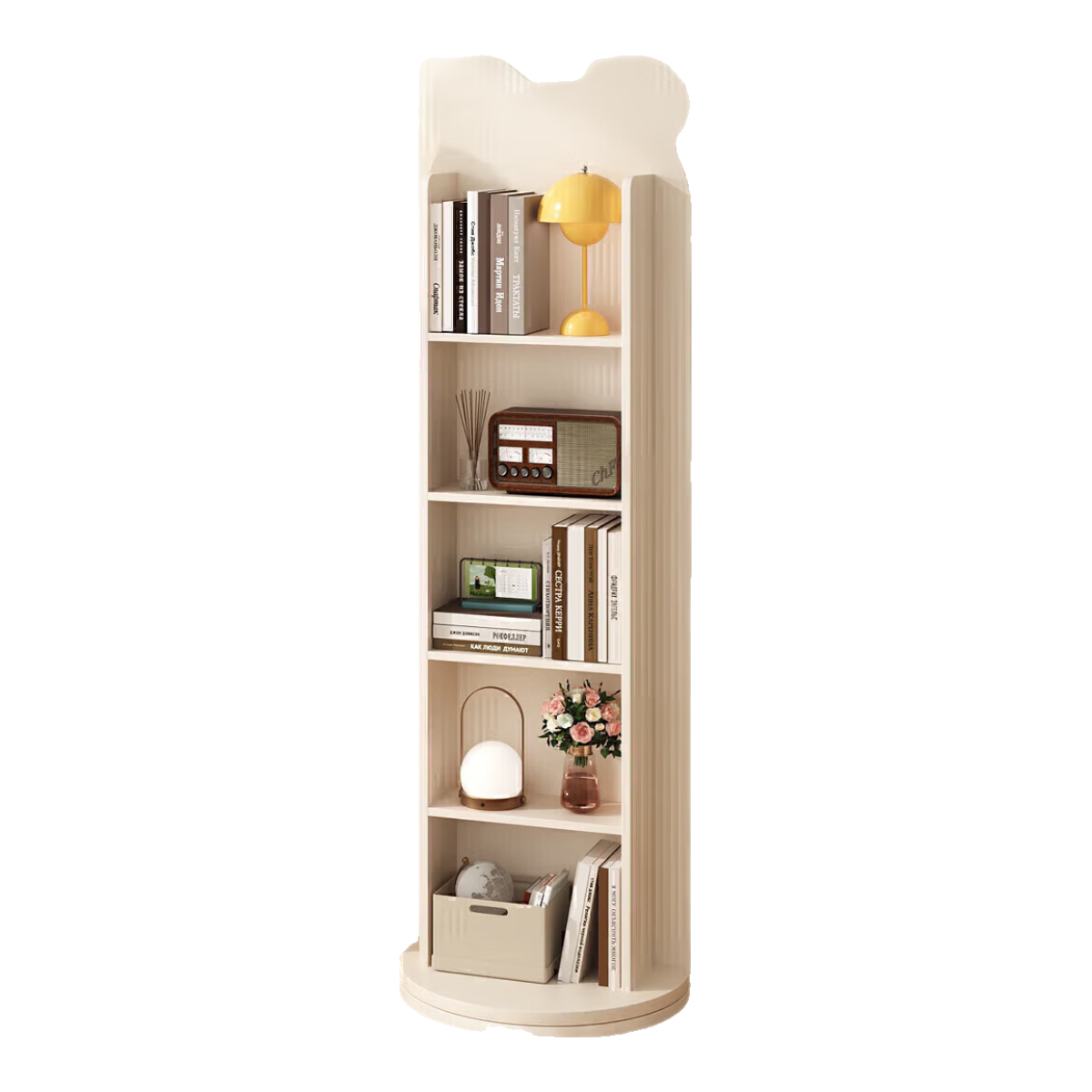 Millennium Mansion Bear Rotating Full-Length Dressing Mirror with Magazine Rack, Rotating Storage, 165x36cm, White