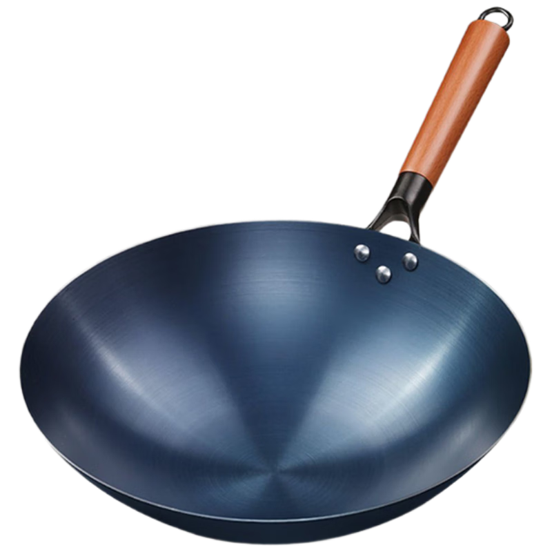 Quanpinwu Cast Iron Stir-Fry Pan Non-Coated Seasoned Non-Stick Round Bottom Large Capacity Gas Stove Wok with Lid 36cm