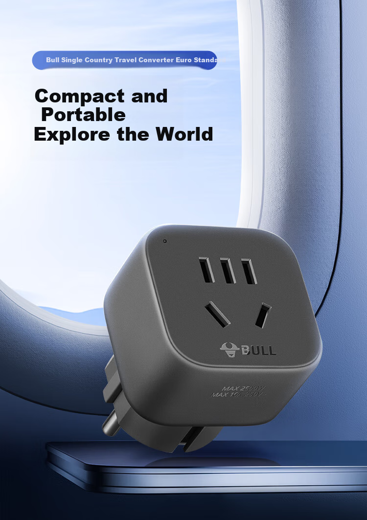 BULL European Standard Travel Power Adapter/Converter Plug Suitable for Overseas Use (Germany, Spain, France, South Korea, Netherlands, Etc.) GN-905G without Switch 1