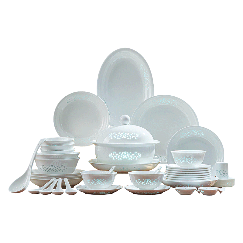 Lowei Jingdezhen Bowl and Plate Set Home Use 2025 New Exquisite Porcelain Bowls Plates Chopsticks Dinnerware for Housewarming and Wedding Celadon Tableware