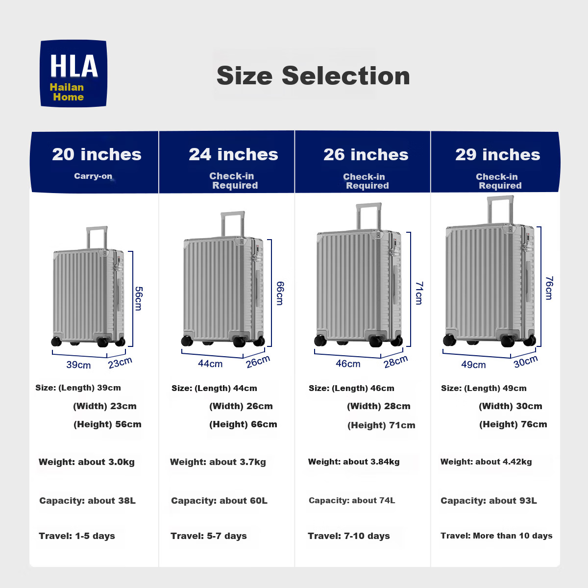 HLA Suitcase, Lightweight Business Travel Luggage for Men And Women, Large Capacity Trolley Case with Password Lock, Shimmering Silver, 29 Inches