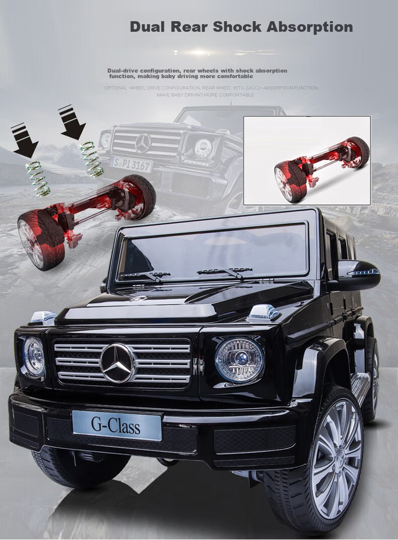 BeRica Mercedes-Benz Authorized G500 Dual-Drive Soft Wheel Children's Electric Ride-On Toy Car with Remote Control, Four-Wheel Drive, And Seat Function, Gift 10