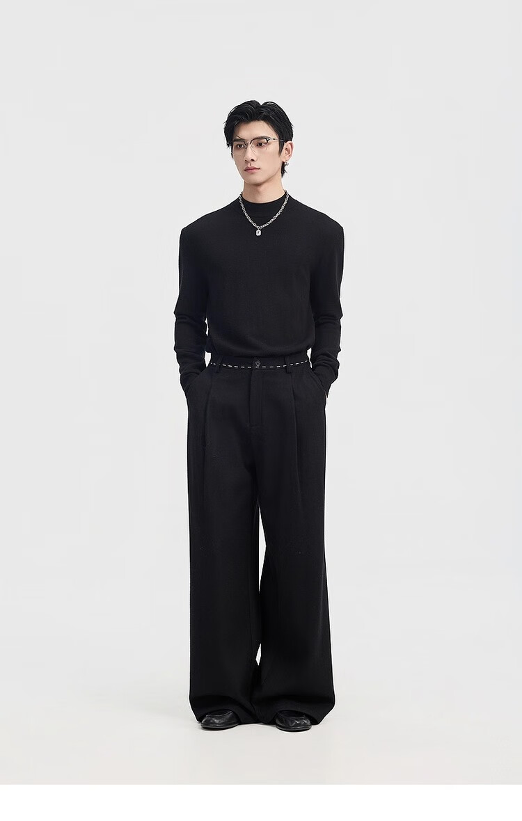 Earl Zuoer [Lycra Tencel Wool] Early Winter 25 Crew Neck Pullover Knit Base Shirt Men's Solid Loose Sweater 15