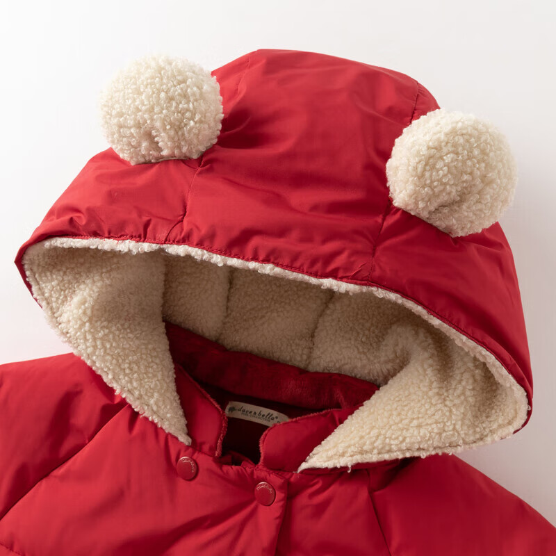 DAVE & BELLA Winter Baby Down Jacket Girls Waterproof Thickened Coat Baby Bear New Year Red Clothes