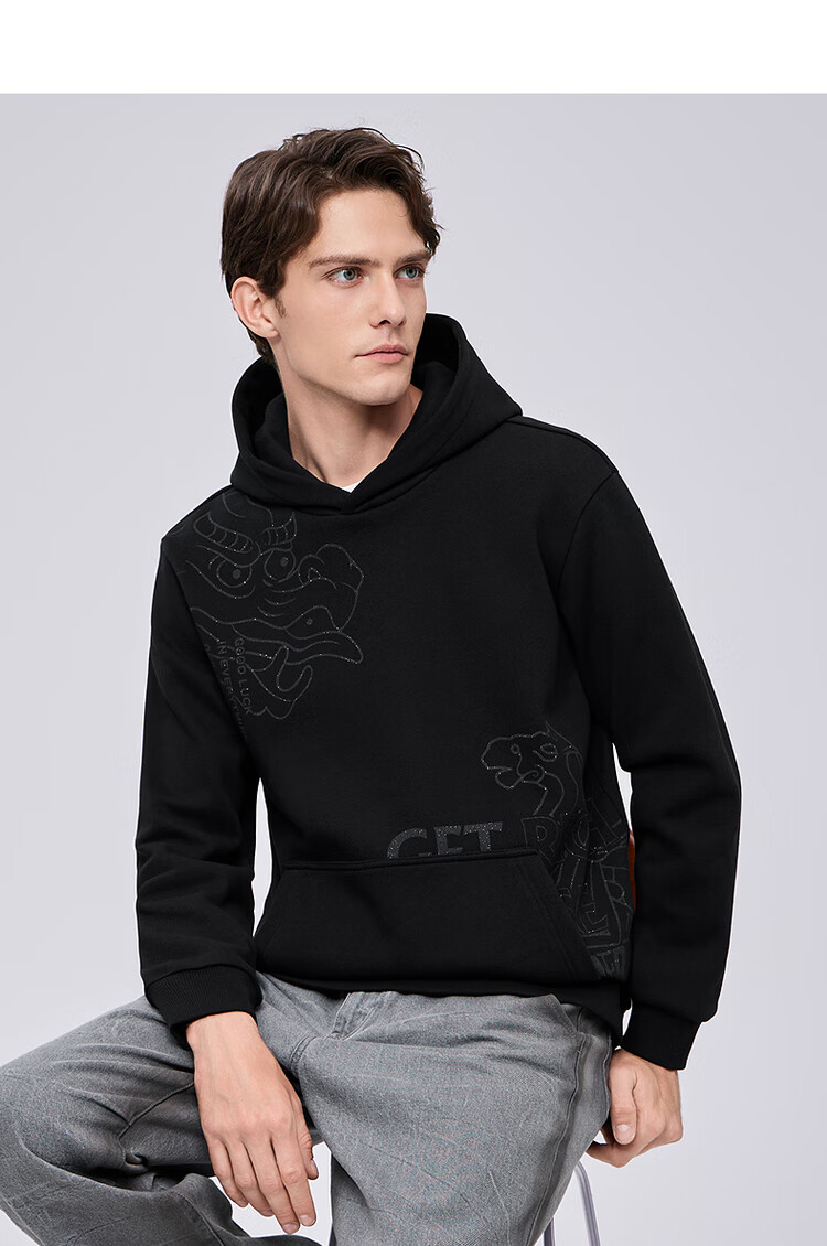Dance with Wolves [Heated Fleece] Trendy Dragon and Horse Spirit Printed Hooded Sweatshirt Warm Antibacterial Pullover 402 Bright Red 2XL 3