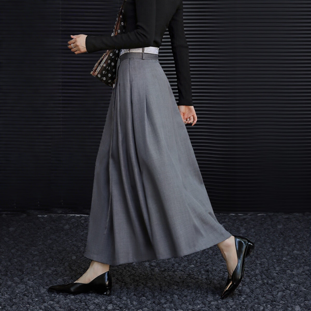 Demana [Free Mark] Autumn Elegant Style Commuter Natural Draped A-Line Petite Women's Pleated Skirt
