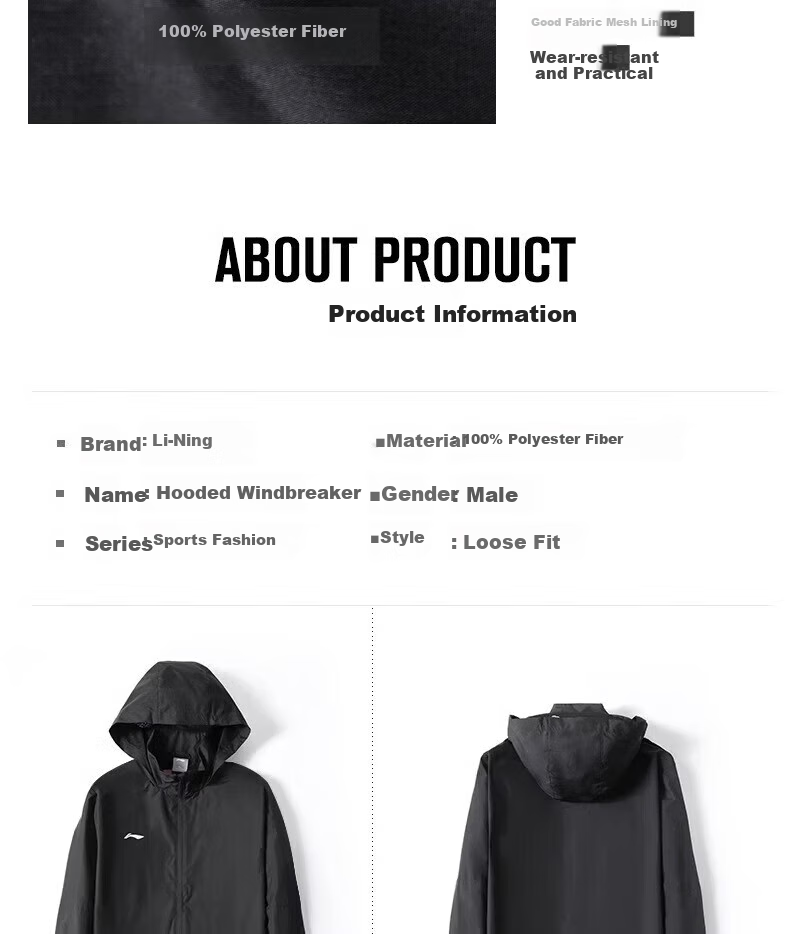 Li-Ning Windbreaker Jacket for Men, Spring And Autumn Season, Windproof Long-Sleeve Cardigan, Loose Outdoor Casual Wear 2