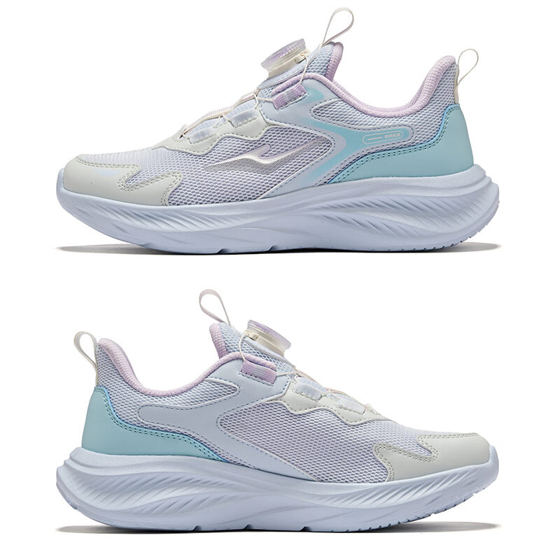 ERKE Kids Unisex Sports Shoes Children's Dial Buckle Mesh Running Shoes Microcrystalline White/Moonstone Gray Size 34 38