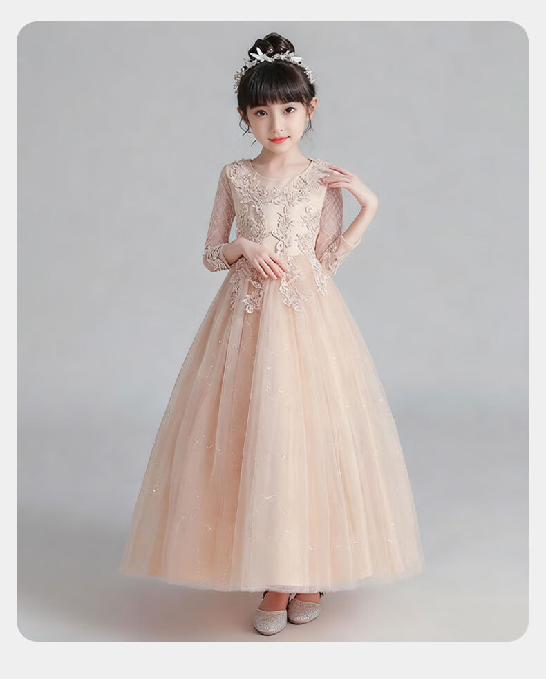 Carfit Girls Princess Dress Spring Autumn Long Formal Dress Birthday Party Piano Host Performance Dress Pink 170 6