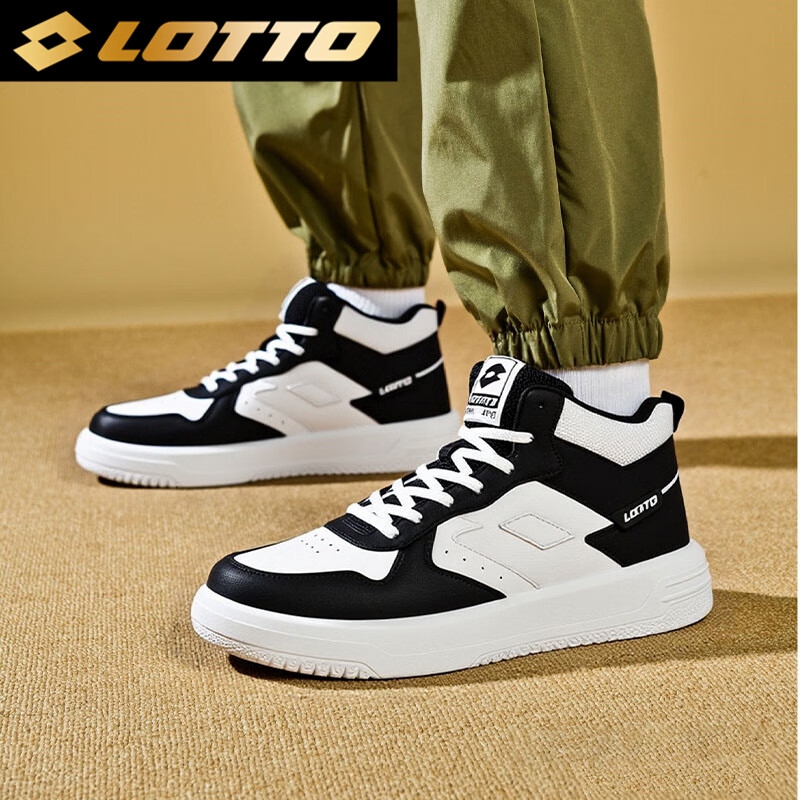 LOTTO Men's High-Top Sneakers Casual Waterproof Leather Sports Shoes 8108 Black/White Size 36