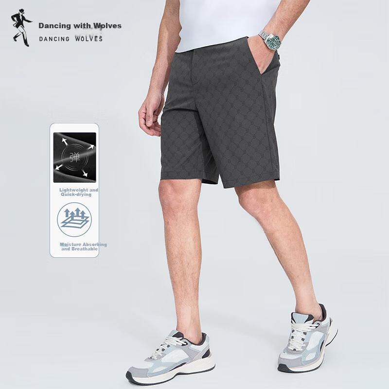 DANCING WOLVES [Old Floral Print] Summer Fashion Commute Casual Cool Breathable Men's Shorts, 015 Dark Gray, Size 33