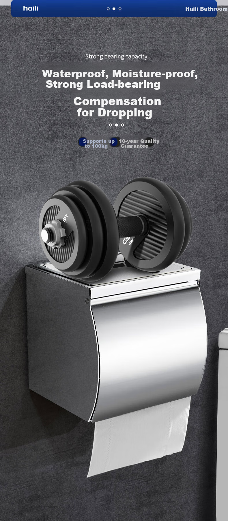 Haili Gunmetal Gray Wall-Mounted Stainless Steel Toilet Paper Holder, Bathroom Roll Paper Rack, Storage Shelf, No Drilling Required, 76618Q 6