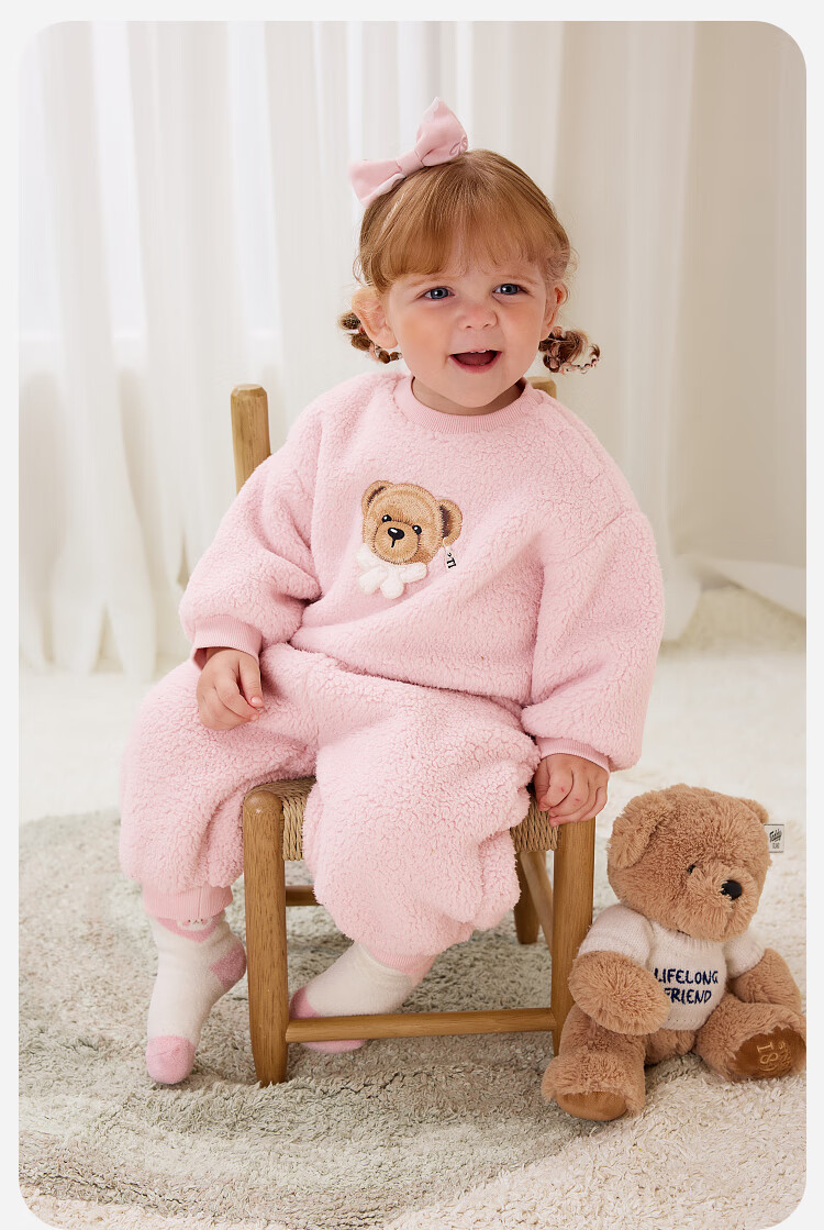 Minibala Teddy Bear IP Collaboration Children's Homewear Set Baby Double-Sided Fleece Pajamas Autumn Winter Edition 5