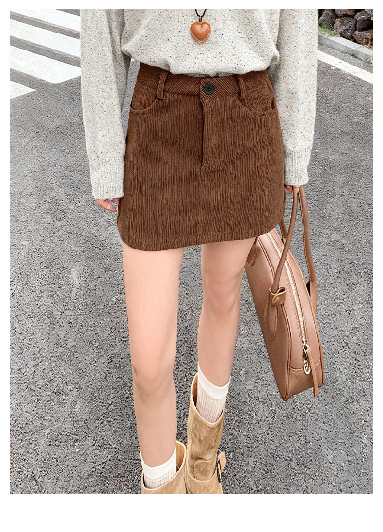 FitonTon Vintage Corduroy A-Line Skirt Women Autumn Winter 2025 New Slim High Waist Wide Leg Versatile Melard Skirt 3