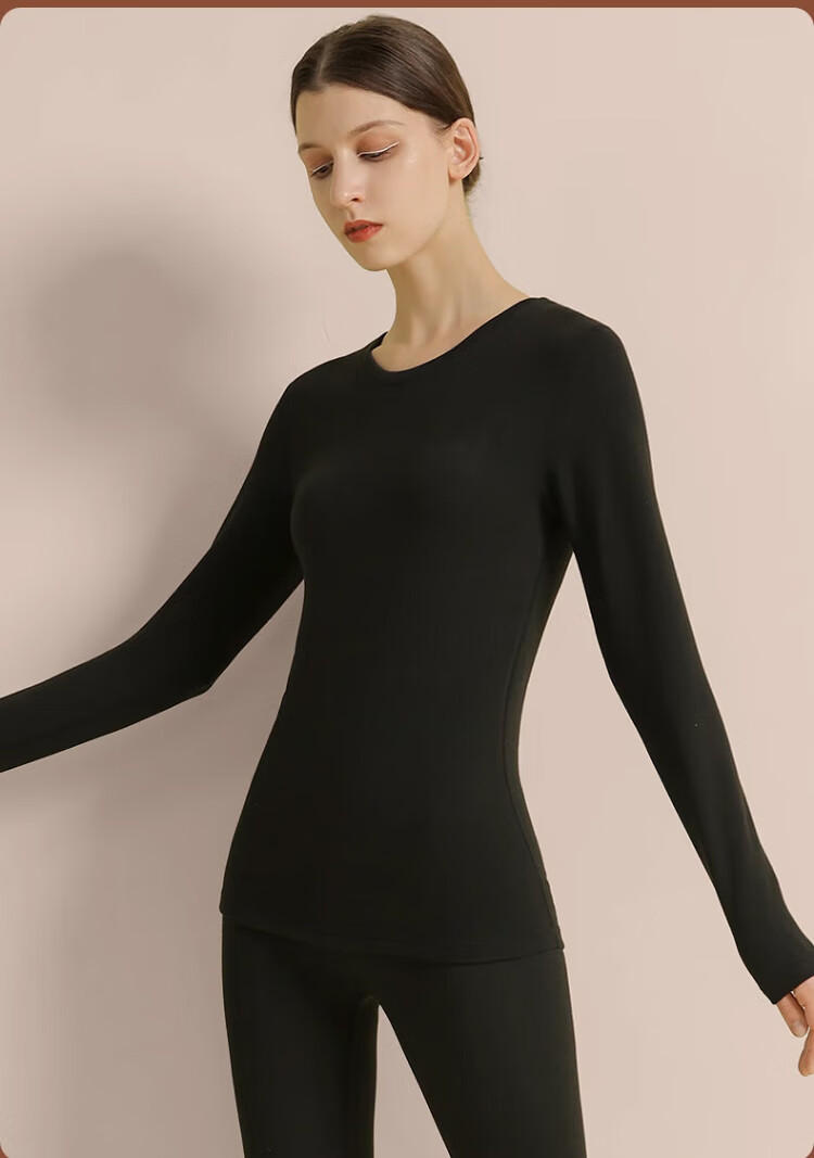 LangSha Women's Autumn Thermal Base Layer 10A Antibacterial Mite-Resistant Double-Sided Fleece Warm Top Thermal Underwear 20