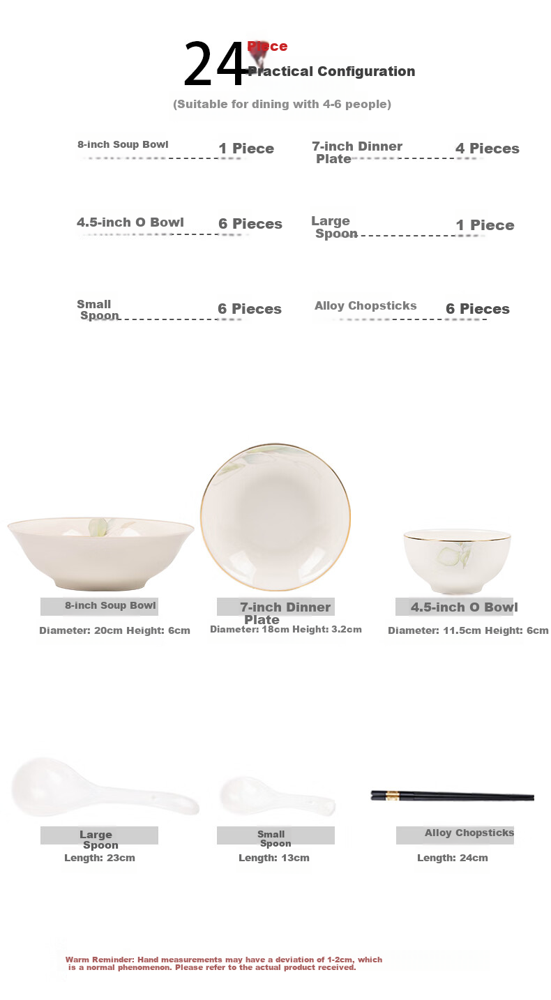 Haoya Jingdezhen Ceramic Tableware Set, Bowl And Plate Set for Home Use, 24-Piece Spring-Themed Dinnerware Set 5