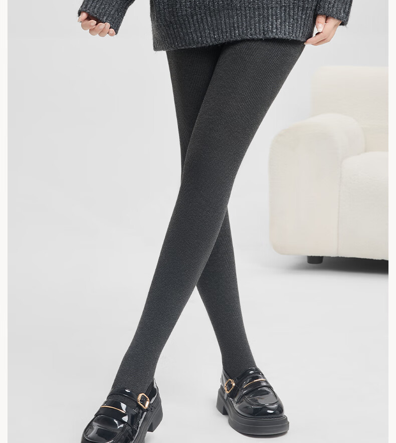 Youkeshu Women's Vertical Stripe Thickened Thermal Leggings Autumn Winter Slimming Cotton Pants Gray 14