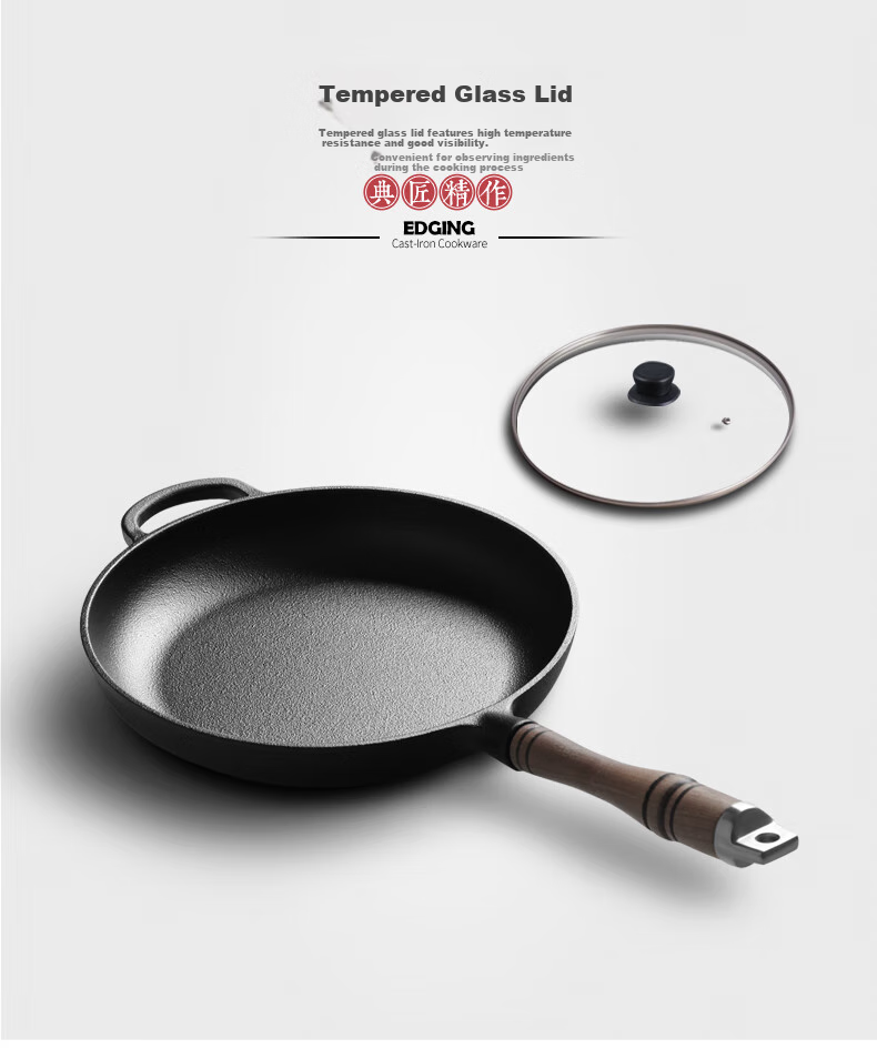 Dianjiang Flat Bottom Frying Pan, 28cm Non-Coated Cast Iron Pan, Thickened Breakfast Egg Frying Pan, Pancake Griddle, Steak Pan, Compatible with Induction Cooker 1