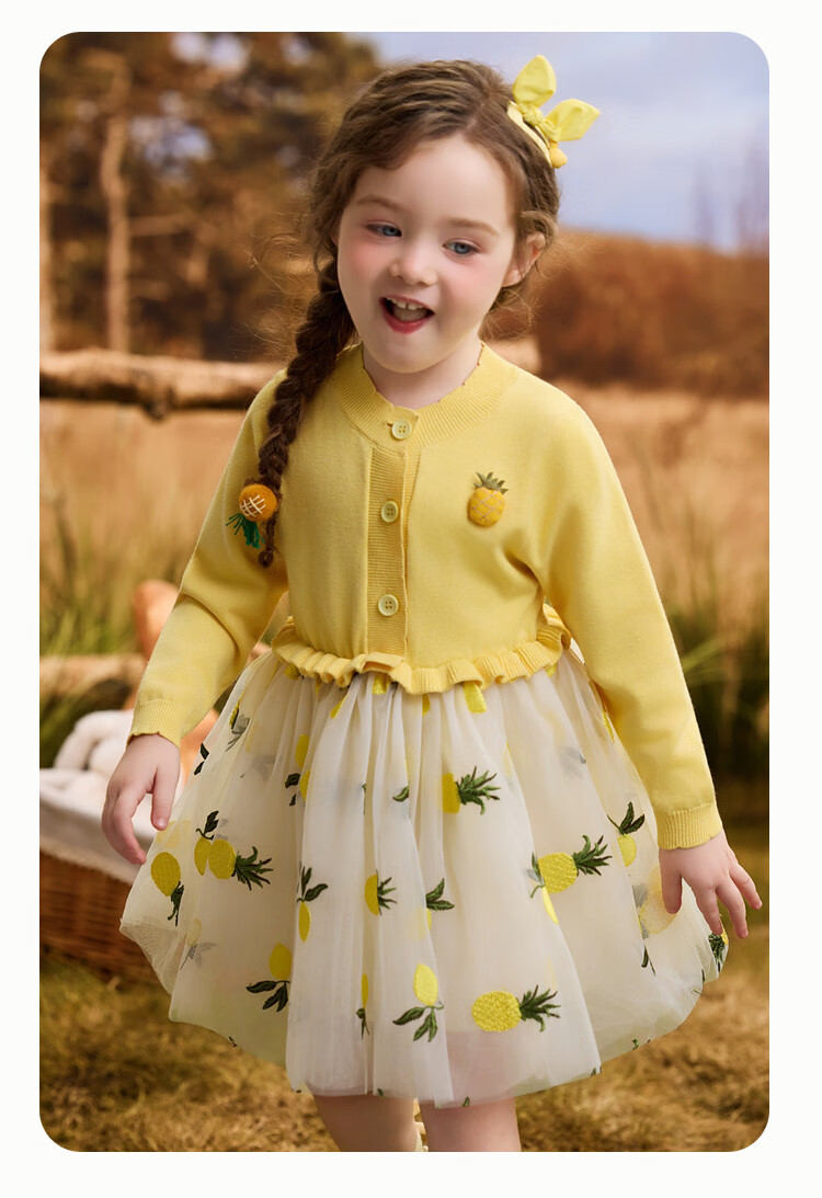 ASK JUNIOR Kids Dress Spring Toddler Patchwork Mesh Knit Dress Girls Ruffle Princess Dress Yellow 120 10
