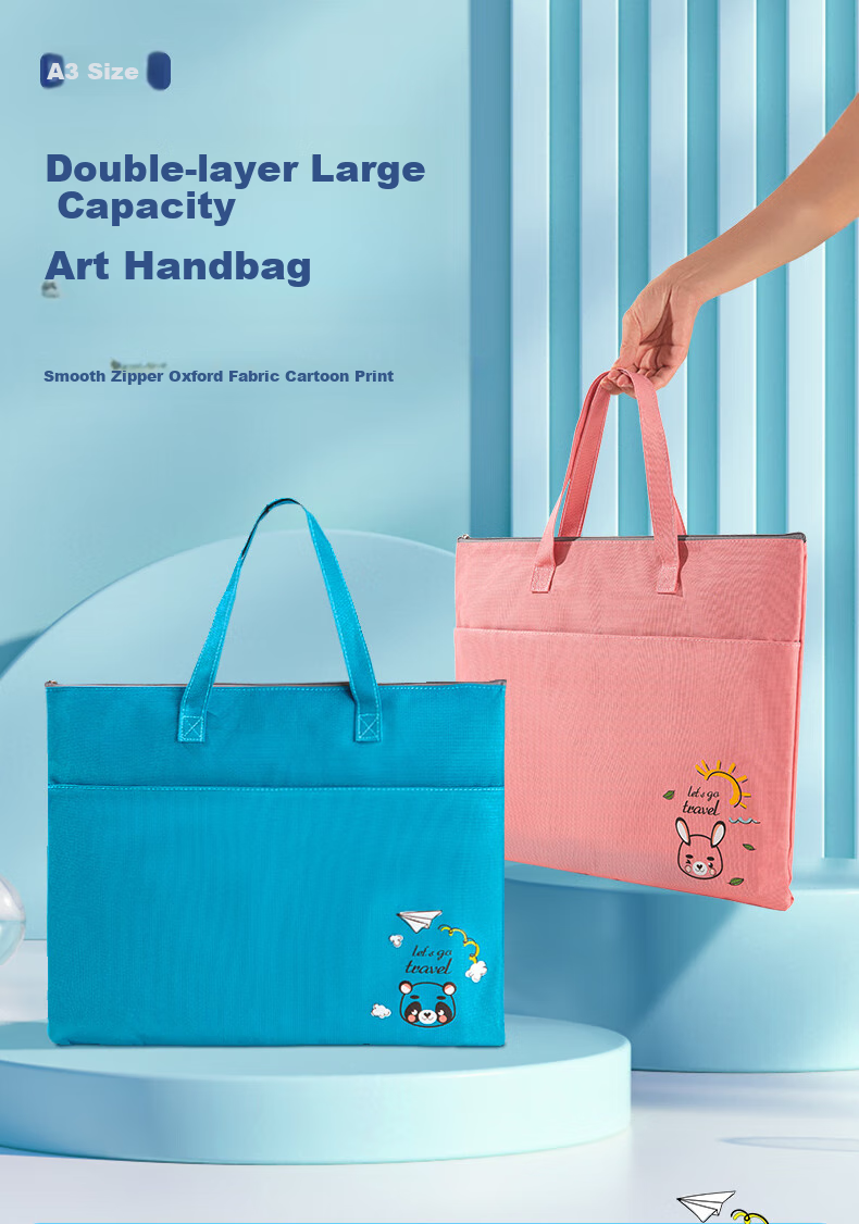 Jindeli A3/8K Mesh Transparent Art Bag, Study Bag, Tutoring Bag, Elementary School Student Handbag, Book Carrying Bag, Middle School Student Tutoring Bag, Canvas Bag, Art Bag, Exam Bag, Blue DC1938 1