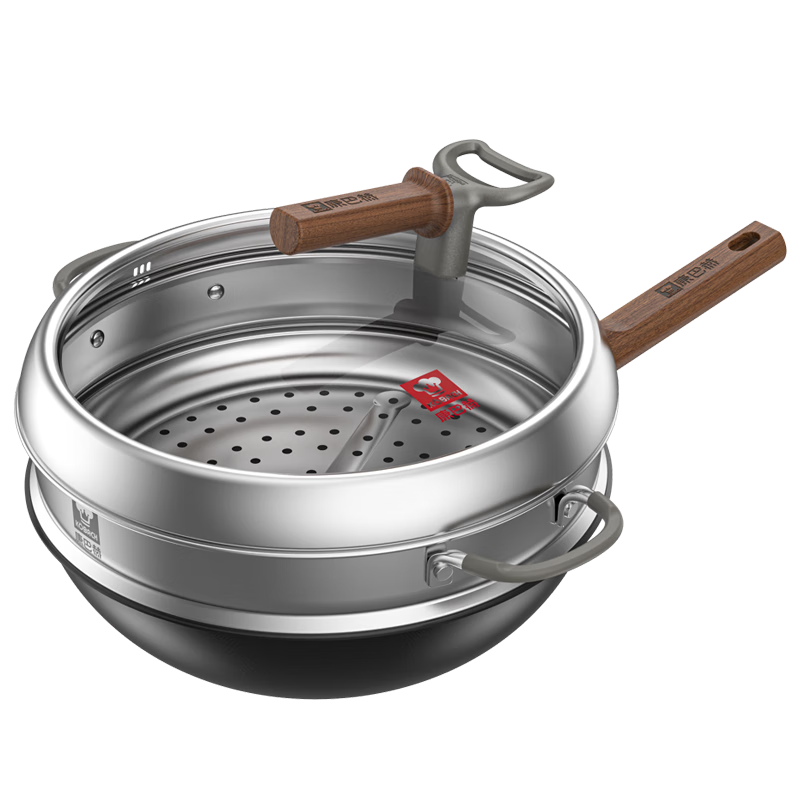 Kambach 32cm Titanium Iron Non-Coated Rust-Resistant Non-Stick Frying Pan Flat Bottom Stir-Fry Pan for Home Use Compatible with Induction and Gas Stoves