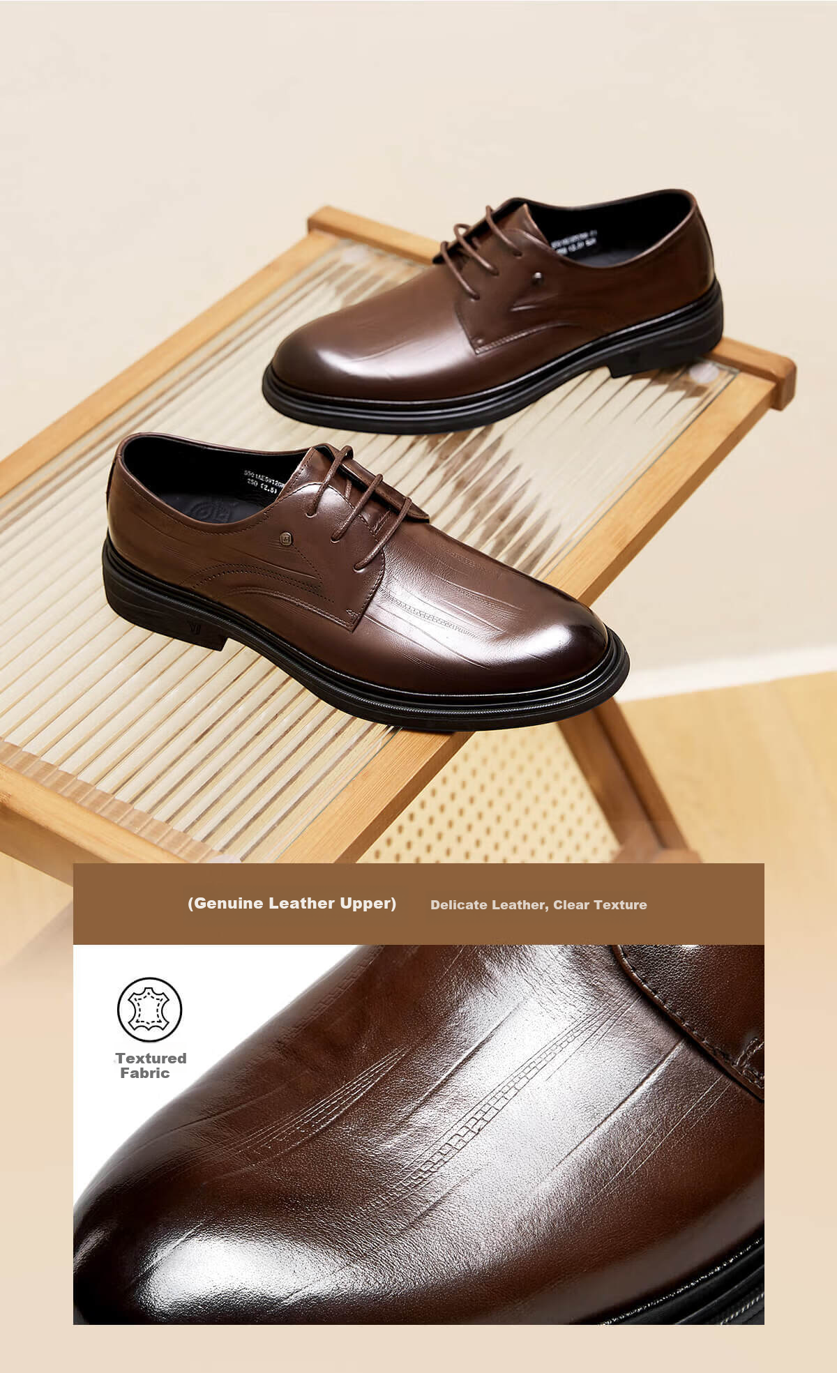 Yierkang Men's Shoes, Stylish Leather Shoes, British Style Business Formal Shoes, Derby Shoes, 59120W, Black, Size 39 4