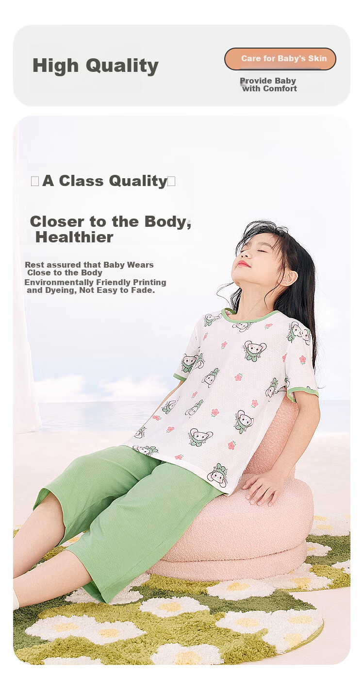 Hodohome Children's Pajamas for Boys, Summer Thin Style A-Class 40S Pure Cotton Home Wear Short-Sleeve Mesh Breathable Air Conditioning Suit 311 Three 165 5