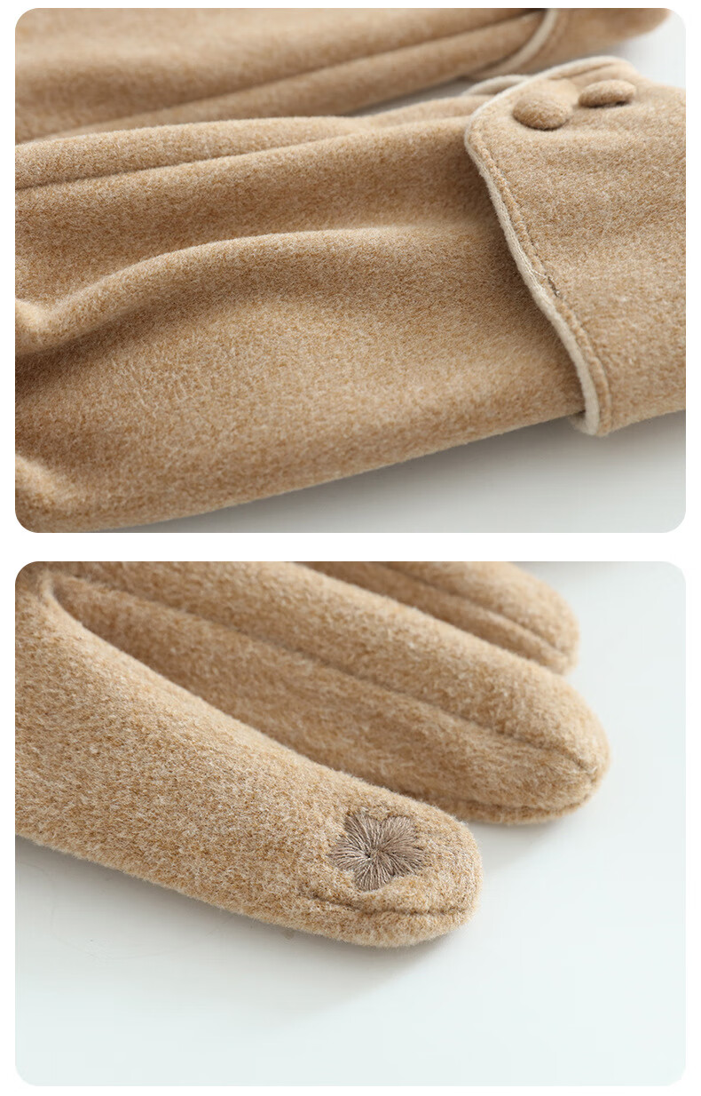 Fapaide Fleece Gloves for Women Spring and Autumn Outdoor Cycling Driving Korean Style Cute Fleece Winter Warm Gloves Khaki 5
