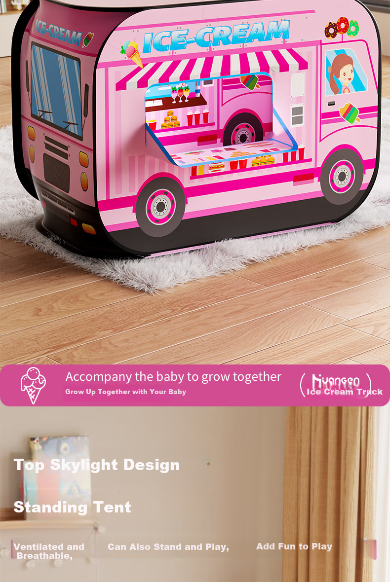 Huangen Children's Tent, Oversized Ice Cream Truck, Indoor Playhouse for Home Use, Outdoor Camping, Pretend Play Toys, Baby Gift 5