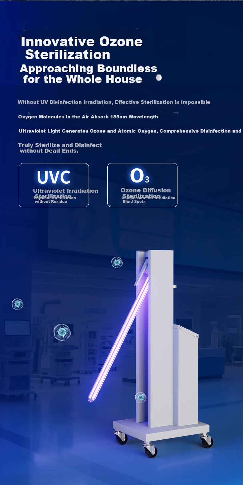 AOC Ultraviolet Disinfection Cart, Mobile Medical-Grade Sterilization Lamp, Home Mite Removal And Odor Elimination Ozone UV Light, Commercial Use 6