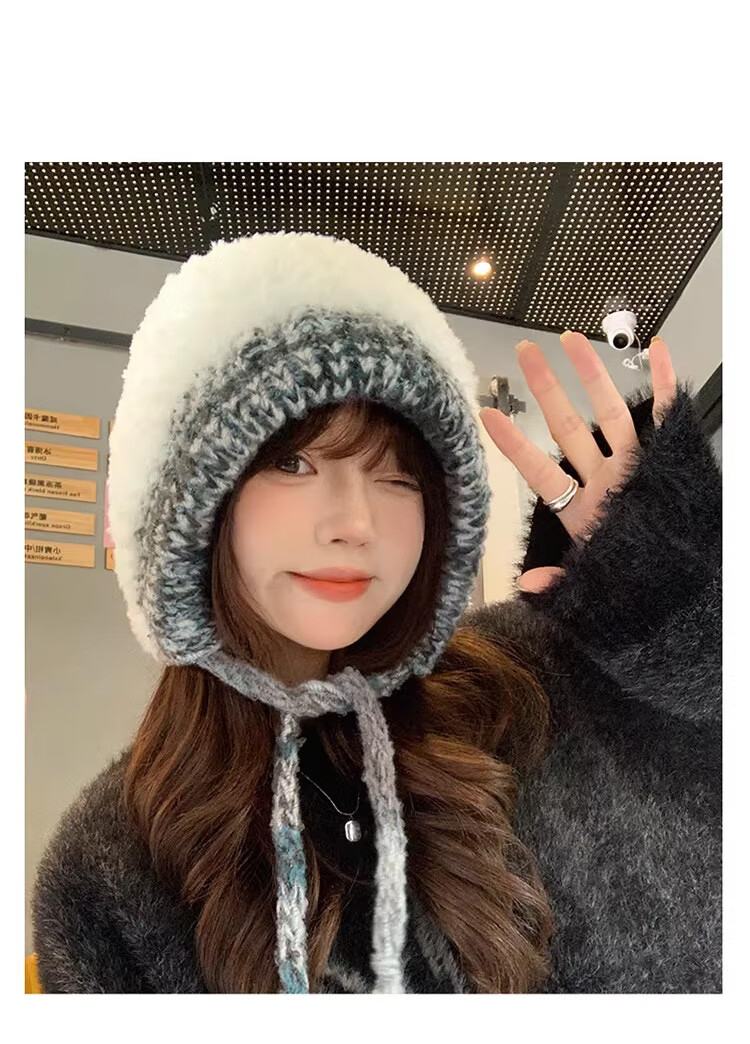 XUEXIMAN Women's Winter Split Fashion Cute Knitted Hat High-End Face-Slimming Warm Cold-Resistant Woolen Hat Versatile 4