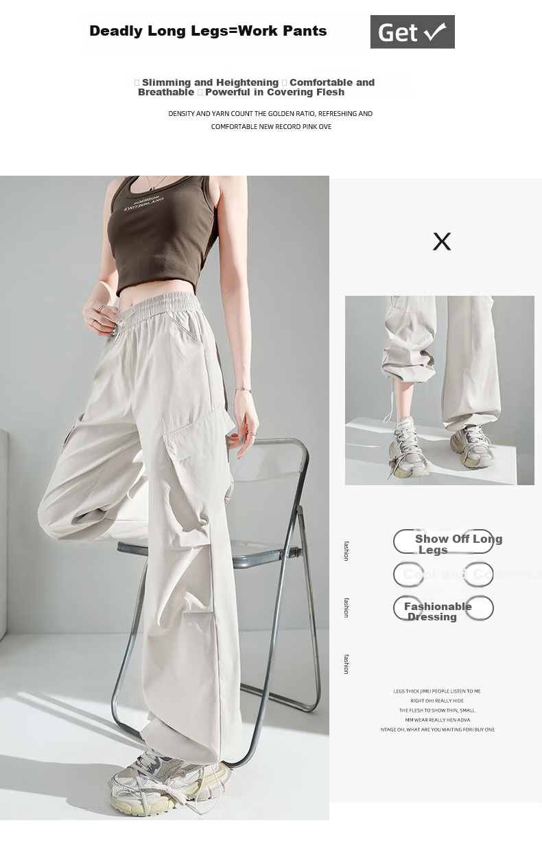 LangSha American-Style Cargo Pants for Women, 2026 New Style, Quick-Dry High-Waist Parachute Wide-Leg Pants, Casual Outdoor Hiking Sports Trousers 4