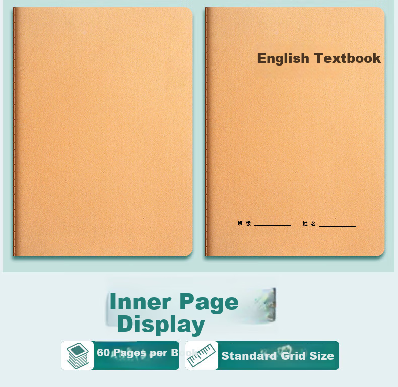 Licao Notebook, 16k Pages, Exercise Book with Kraft Paper Cover, Simple Stitching, Student Journal, 26 Lines, 5 Books/300 Sheets 4
