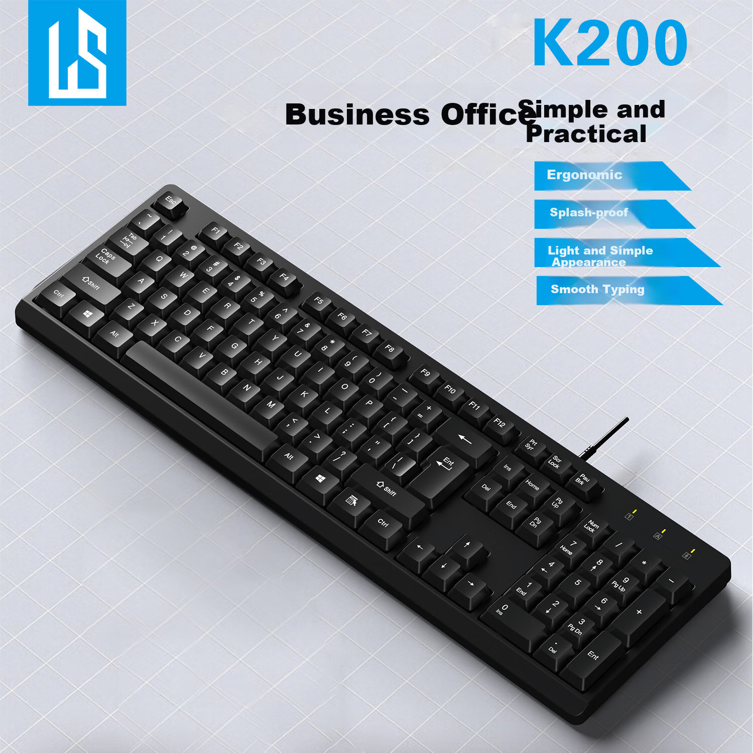 Проводная клавиатура Lingshe K200, полноразмерная, для бизнеса и офиса, с защитой от брызг, классическое ощущение, черная