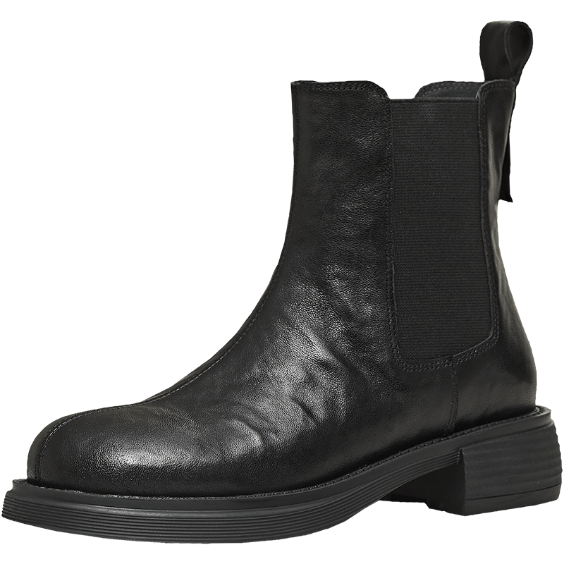 TEENMIX Women's Fleece-Lined Chelsea Ankle Boots Warm Black - Sheepskin Grain Texture Size 37