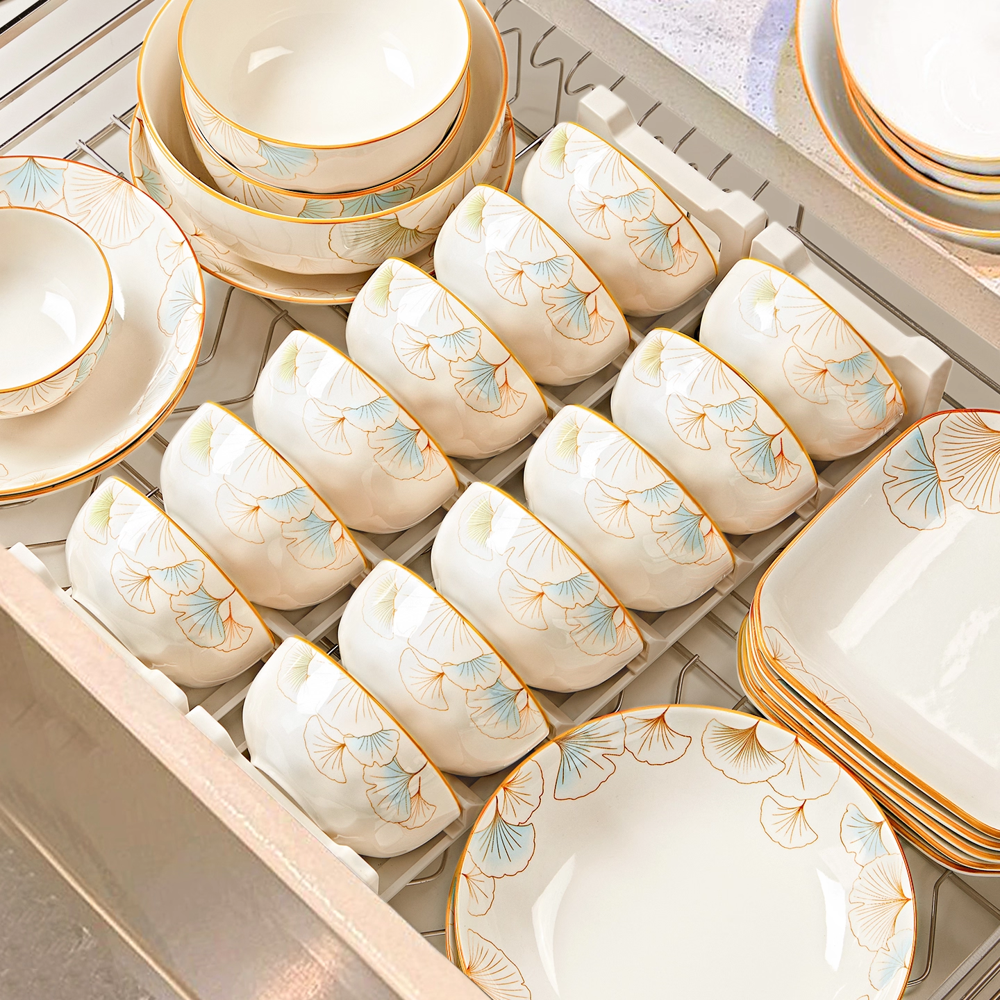 Mose Chinese Underglaze Color Bowl Set for Home Use, 2026 New Stylish Bowl And Plate Set, Tableware, Housewarming Gift, 70 Pieces