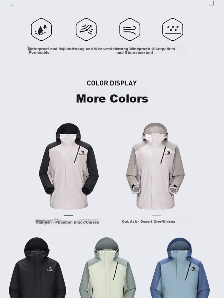 CAMEL [Wangzhe Kaijia] Outdoor Three-In Jacket for Men And Women, Windproof Coat, New Hiking Wear 7