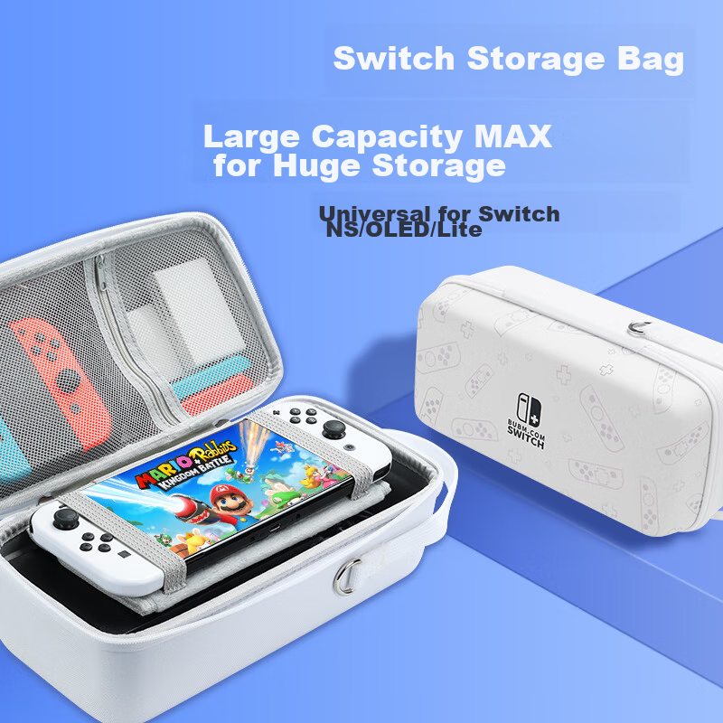 BUBM Switch Storage Case, NS Game Console Protective Case, OLED Large Capacity Storage Box, Lite Charging Dock, Controller Strap Storage with Joy-Con Caps, White